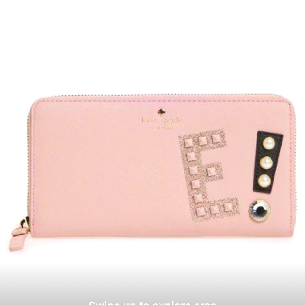 Kate Spade Hartley Lane Initial “E” Lacey Leather Pink Long Wallet NWOT